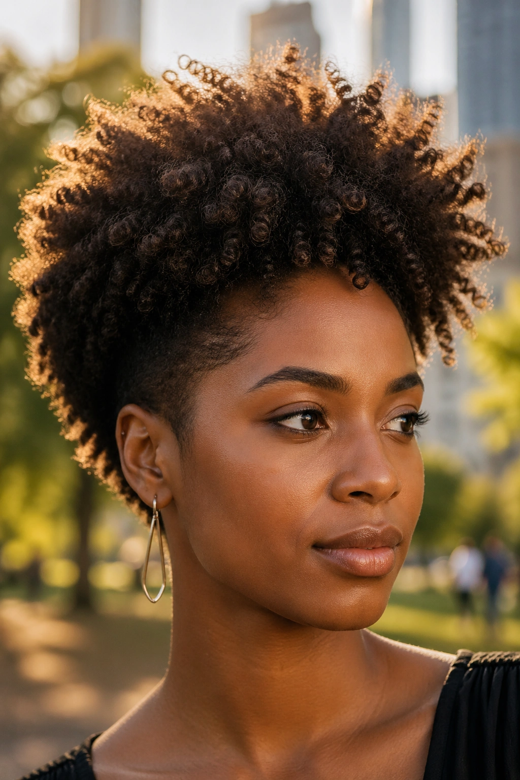 Portrait emphasizing afro hair volume at crown and sides