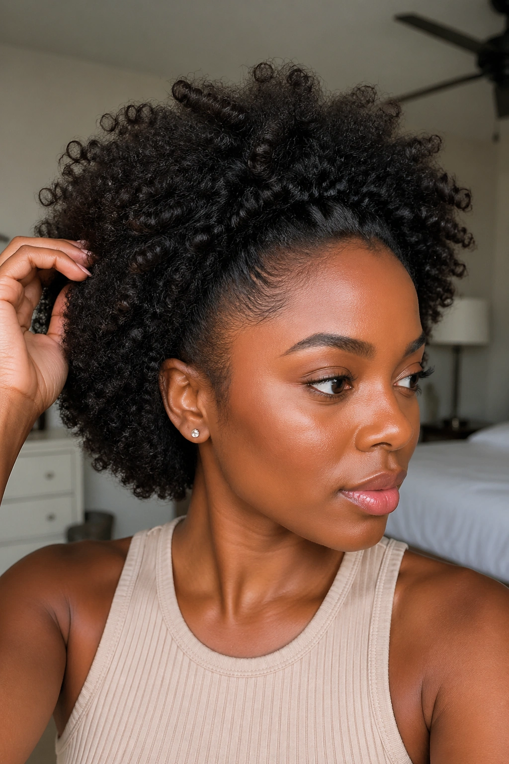 Real person wearing a well-fitted wig showing seamless cap and hairline
